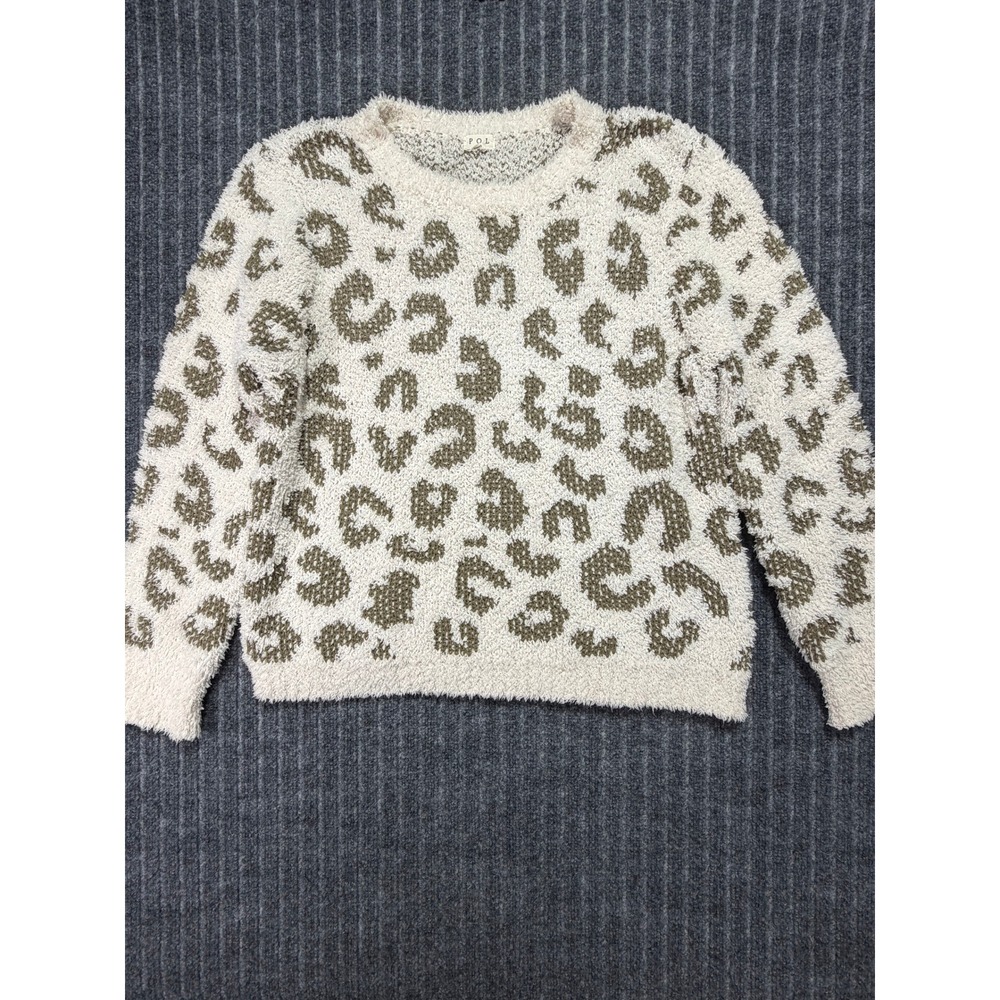 POL Leopard Popcorn Knit Sweater Large Fuzzy Cozy Soft Girl Casual Loungewear